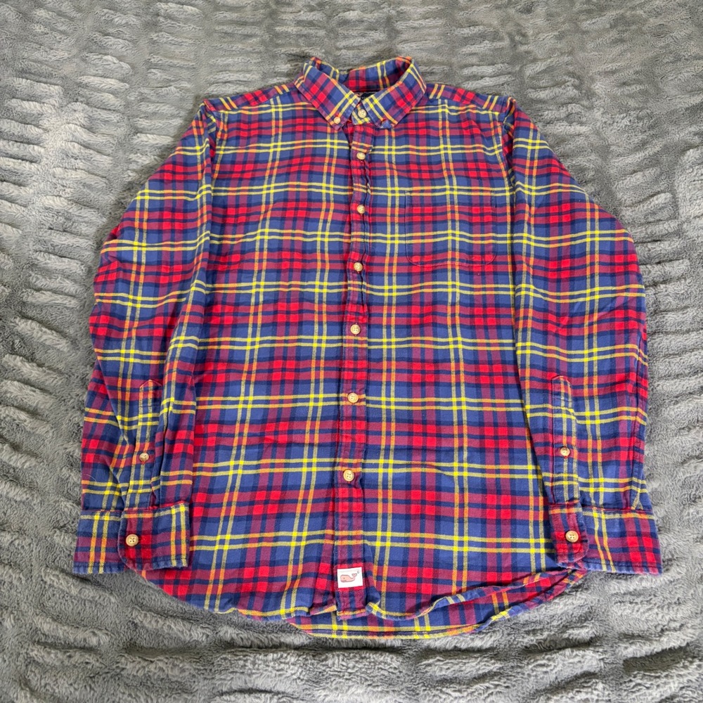 Vineyard Vines Slim Fit Murray Shirt Mens Medium Red Blue Yellow Plaid Cotton